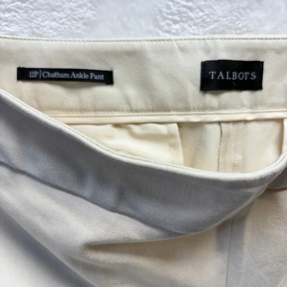 Talbots Chatham Ankle Pant Womens 12P Cream Excellent Side Zip Cotton Blend